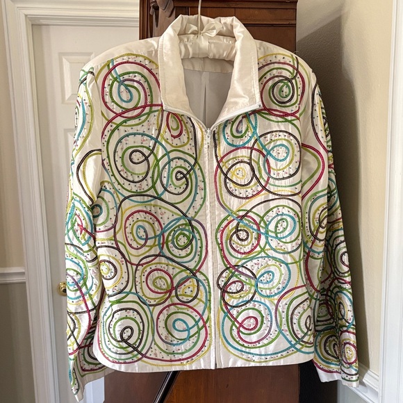 Anage Jackets & Blazers - *ANAGE Silk Colorful Swirl Women's Zip Up Jacket Blazer Ribbon Embroidered Retro